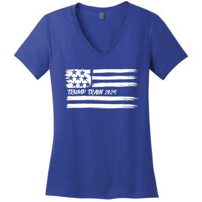 Trump Train 2024 President Election Campaign Usa Flag Pride Funny Gift Women's V-Neck T-Shirt