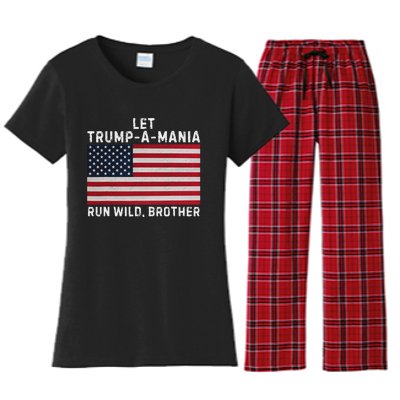 Trumpamania Trump 2024 Let Trump A Mania Run Wild Brother Women's Flannel Pajama Set