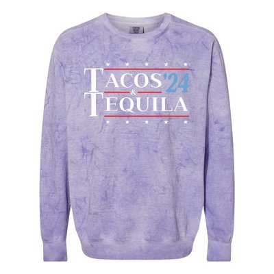 Tacos Tequila 24 Funny Presidential Election 2024 Parody Colorblast Crewneck Sweatshirt