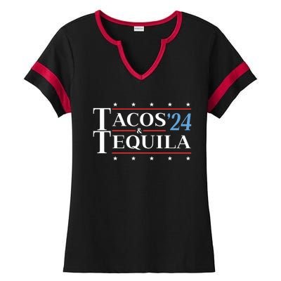 Tacos Tequila 24 Funny Presidential Election 2024 Parody Ladies Halftime Notch Neck Tee