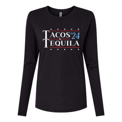 Tacos Tequila 24 Funny Presidential Election 2024 Parody Womens Cotton Relaxed Long Sleeve T-Shirt