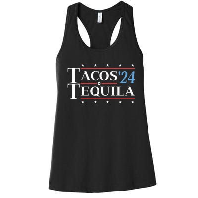 Tacos Tequila 24 Funny Presidential Election 2024 Parody Women's Racerback Tank