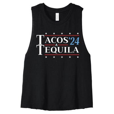 Tacos Tequila 24 Funny Presidential Election 2024 Parody Women's Racerback Cropped Tank