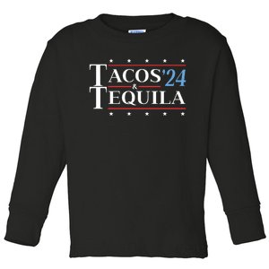 Tacos Tequila 24 Funny Presidential Election 2024 Parody Toddler Long Sleeve Shirt