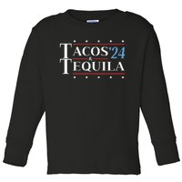 Tacos Tequila 24 Funny Presidential Election 2024 Parody Toddler Long Sleeve Shirt