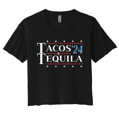 Tacos Tequila 24 Funny Presidential Election 2024 Parody Women's Crop Top Tee