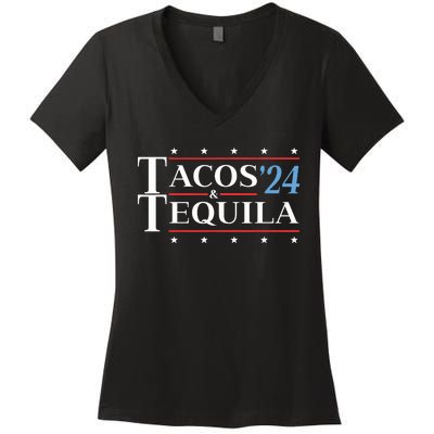 Tacos Tequila 24 Funny Presidential Election 2024 Parody Women's V-Neck T-Shirt