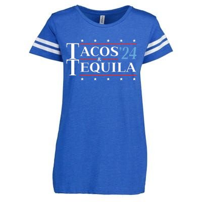 Tacos Tequila 24 Funny Presidential Election 2024 Parody Enza Ladies Jersey Football T-Shirt