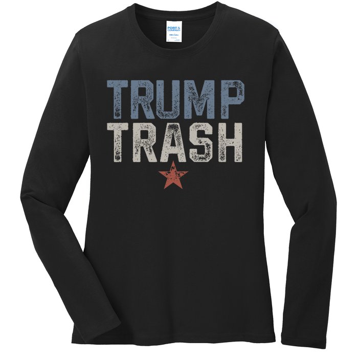 Trump Trash 2024 Grunge Vintage Garbage For Trump Ladies Long Sleeve Shirt