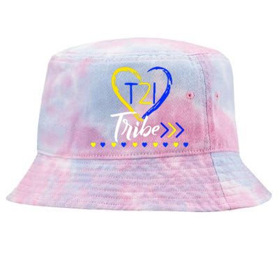 T21 Tribe 21 World Down Syndrome Awareness Day Heart Gift Tie-Dyed Bucket Hat