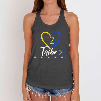 t21 Tribe 21 World Down Syndrome Awareness Day Heart Women's Knotted Racerback Tank