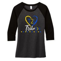 t21 Tribe 21 World Down Syndrome Awareness Day Heart Women's Tri-Blend 3/4-Sleeve Raglan Shirt