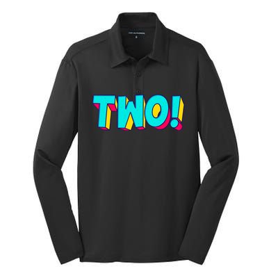 Two Text 2 Year Old Gift 2nd Birthday Second Boy Silk Touch Performance Long Sleeve Polo