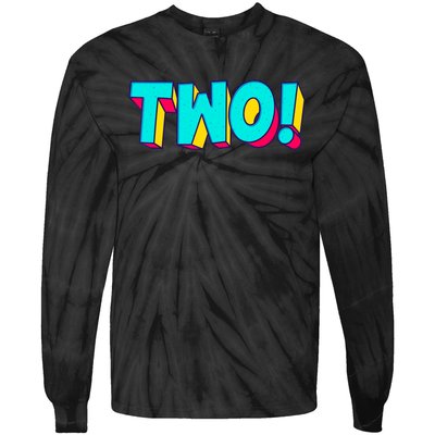 Two Text 2 Year Old Gift 2nd Birthday Second Boy Tie-Dye Long Sleeve Shirt