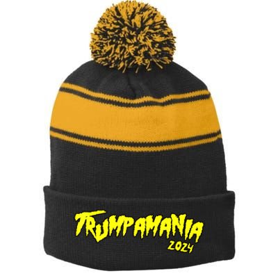 Trumpamania Trump 2024 Election Republican President Stripe Pom Pom Beanie