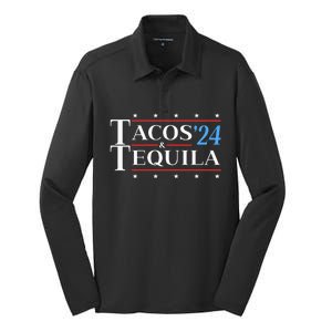 Tacos & Tequila 24 Funny Presidential Election 2024 Parody Silk Touch Performance Long Sleeve Polo