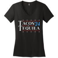 Tacos & Tequila 24 Funny Presidential Election 2024 Parody Women's V-Neck T-Shirt