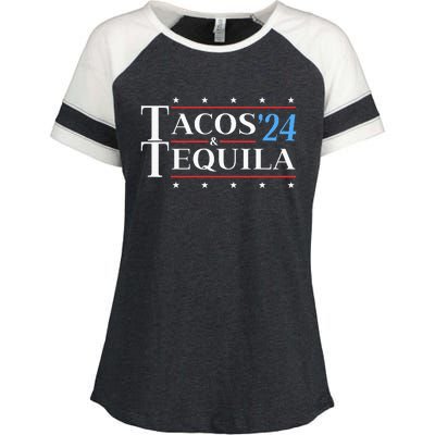 Tacos & Tequila 24 Funny Presidential Election 2024 Parody Enza Ladies Jersey Colorblock Tee