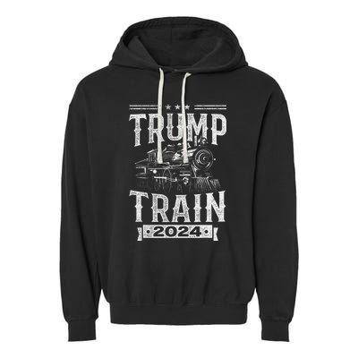 Trump Train 2024 Patriotic Election Design Garment-Dyed Fleece Hoodie