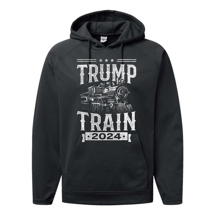 Trump Train 2024 Patriotic Election Design Performance Fleece Hoodie