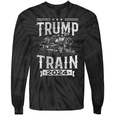 Trump Train 2024 Patriotic Election Design Tie-Dye Long Sleeve Shirt