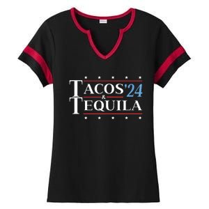 Tacos & Tequila 24 Funny Presidential Election 2024 Parody Ladies Halftime Notch Neck Tee