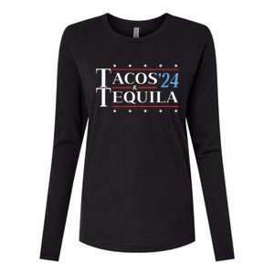 Tacos & Tequila 24 Funny Presidential Election 2024 Parody Womens Cotton Relaxed Long Sleeve T-Shirt