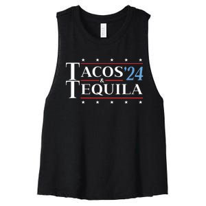 Tacos & Tequila 24 Funny Presidential Election 2024 Parody Women's Racerback Cropped Tank