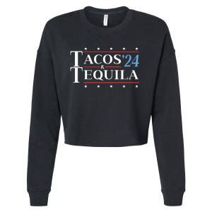 Tacos & Tequila 24 Funny Presidential Election 2024 Parody Cropped Pullover Crew