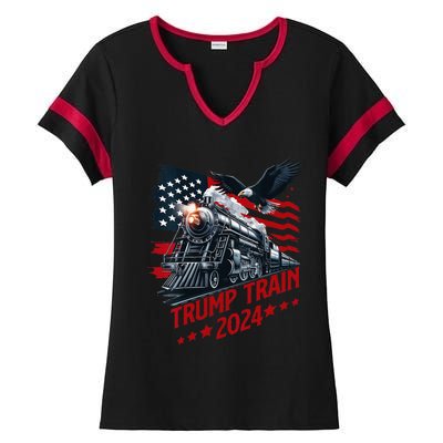 Trump Train 2024 Patriotic Eagle American Flag Ladies Halftime Notch Neck Tee