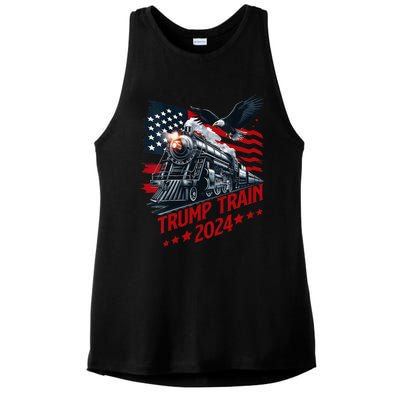 Trump Train 2024 Patriotic Eagle American Flag Ladies PosiCharge Tri-Blend Wicking Tank