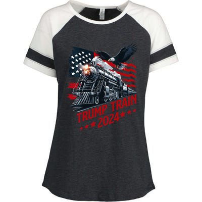 Trump Train 2024 Patriotic Eagle American Flag Enza Ladies Jersey Colorblock Tee