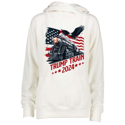 Trump Train 2024 Patriotic Eagle American Flag Womens Funnel Neck Pullover Hood