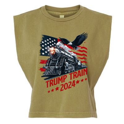 Trump Train 2024 Patriotic Eagle American Flag Garment-Dyed Women's Muscle Tee