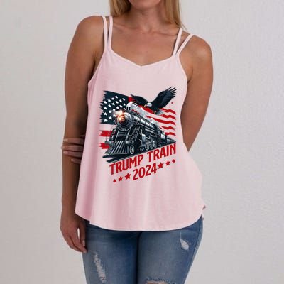 Trump Train 2024 Patriotic Eagle American Flag Women's Strappy Tank