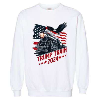 Trump Train 2024 Patriotic Eagle American Flag Garment-Dyed Sweatshirt