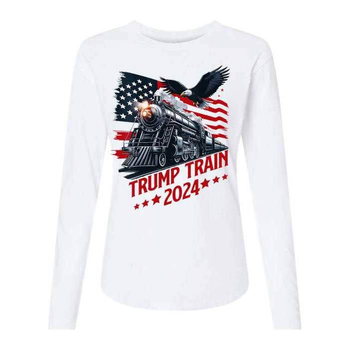 Trump Train 2024 Patriotic Eagle American Flag Womens Cotton Relaxed Long Sleeve T-Shirt