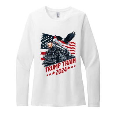 Trump Train 2024 Patriotic Eagle American Flag Womens CVC Long Sleeve Shirt