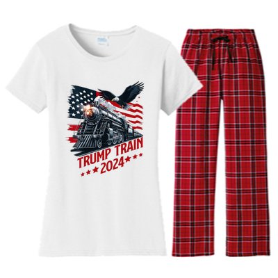 Trump Train 2024 Patriotic Eagle American Flag Women's Flannel Pajama Set