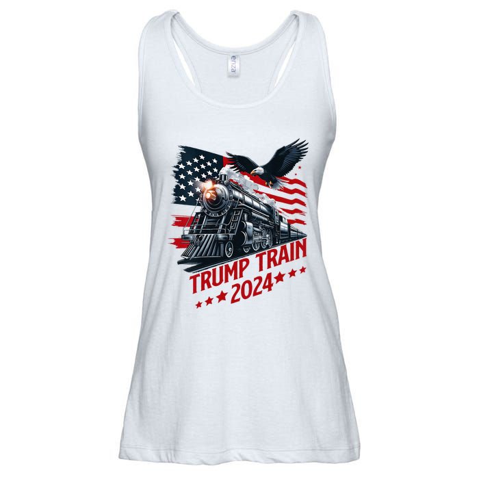 Trump Train 2024 Patriotic Eagle American Flag Ladies Essential Flowy Tank