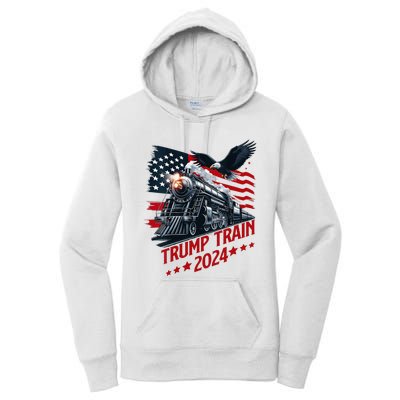 Trump Train 2024 Patriotic Eagle American Flag Women's Pullover Hoodie