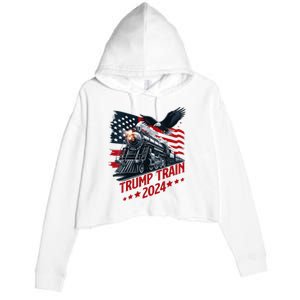 Trump Train 2024 Patriotic Eagle American Flag Crop Fleece Hoodie