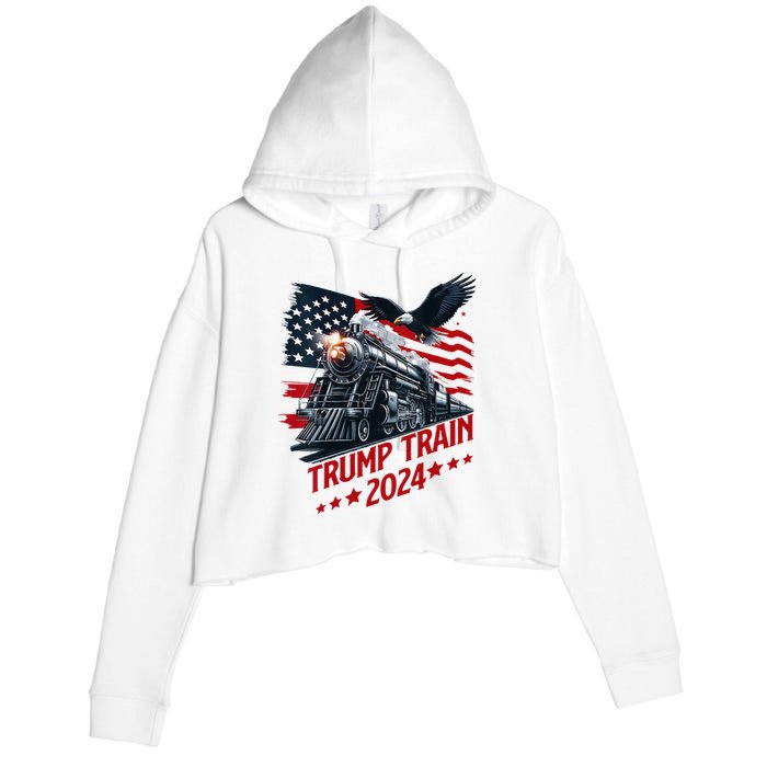 Trump Train 2024 Patriotic Eagle American Flag Crop Fleece Hoodie