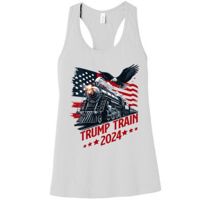 Trump Train 2024 Patriotic Eagle American Flag Women's Racerback Tank