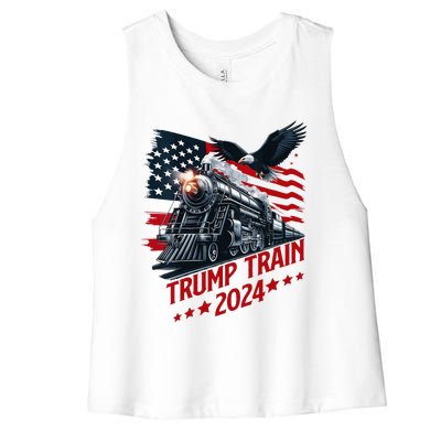 Trump Train 2024 Patriotic Eagle American Flag Women's Racerback Cropped Tank