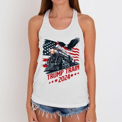 Trump Train 2024 Patriotic Eagle American Flag Women's Knotted Racerback Tank