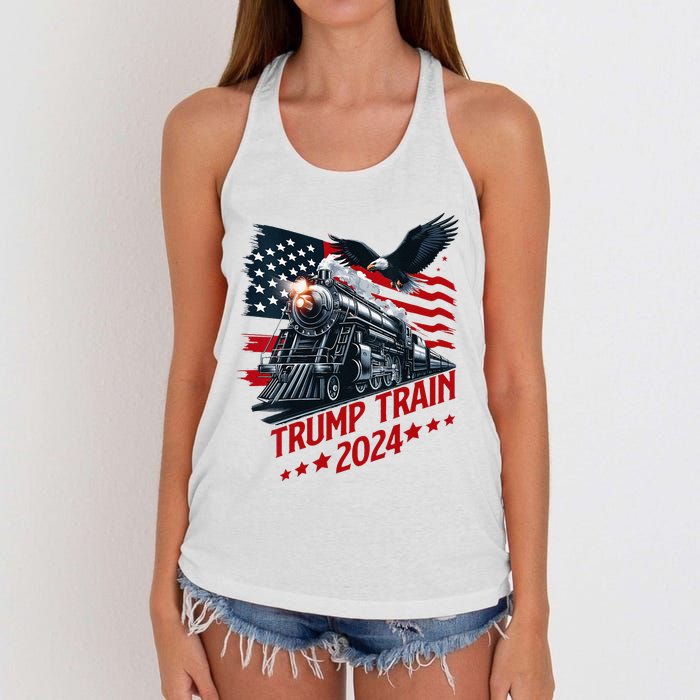 Trump Train 2024 Patriotic Eagle American Flag Women's Knotted Racerback Tank