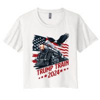 Trump Train 2024 Patriotic Eagle American Flag Women's Crop Top Tee