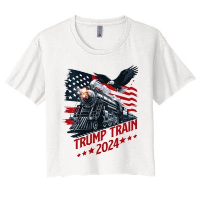 Trump Train 2024 Patriotic Eagle American Flag Women's Crop Top Tee