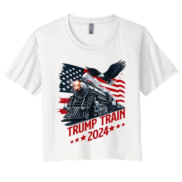 Trump Train 2024 Patriotic Eagle American Flag Women's Crop Top Tee